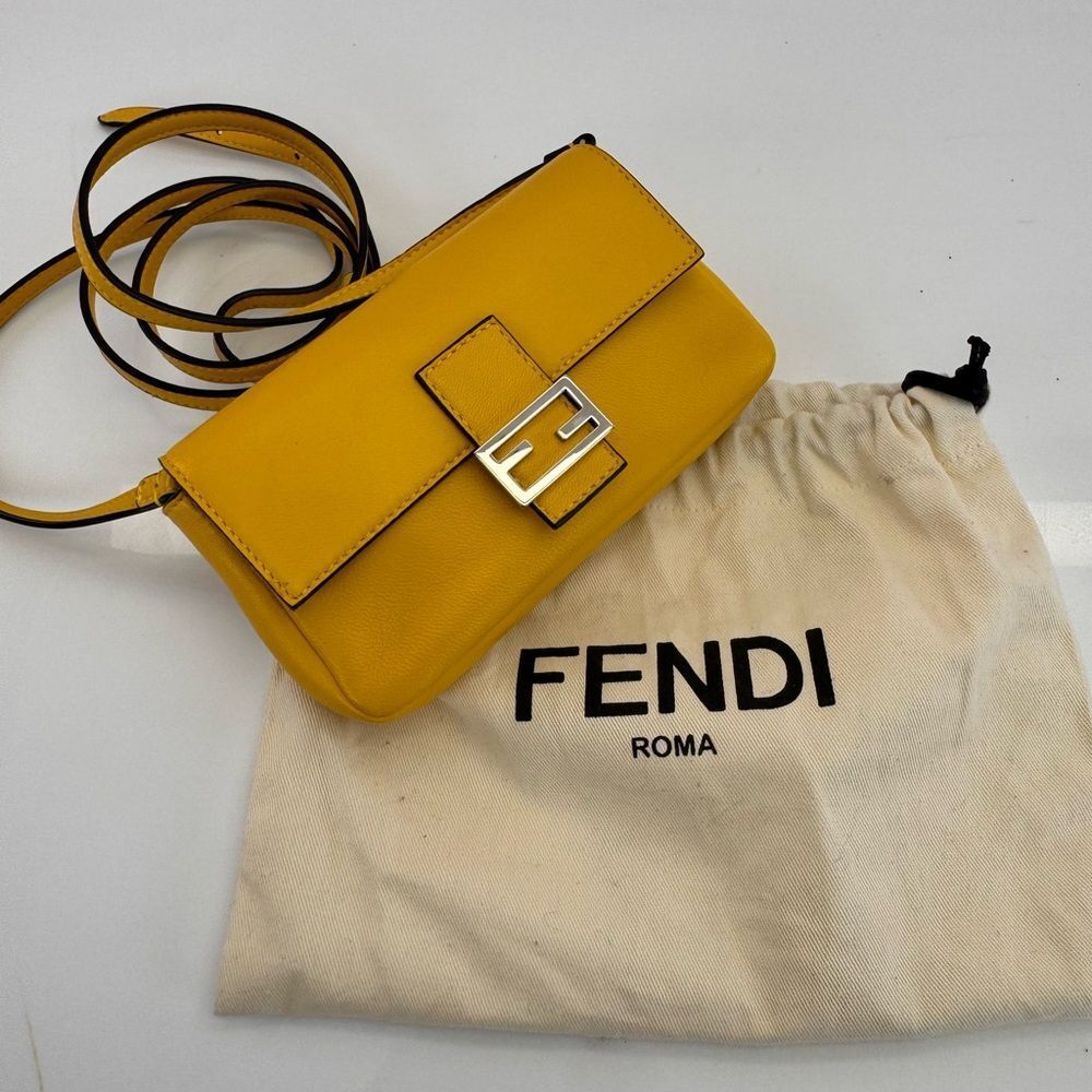 Fendi Yellow Micro Baguette Leather Crossbody Bag